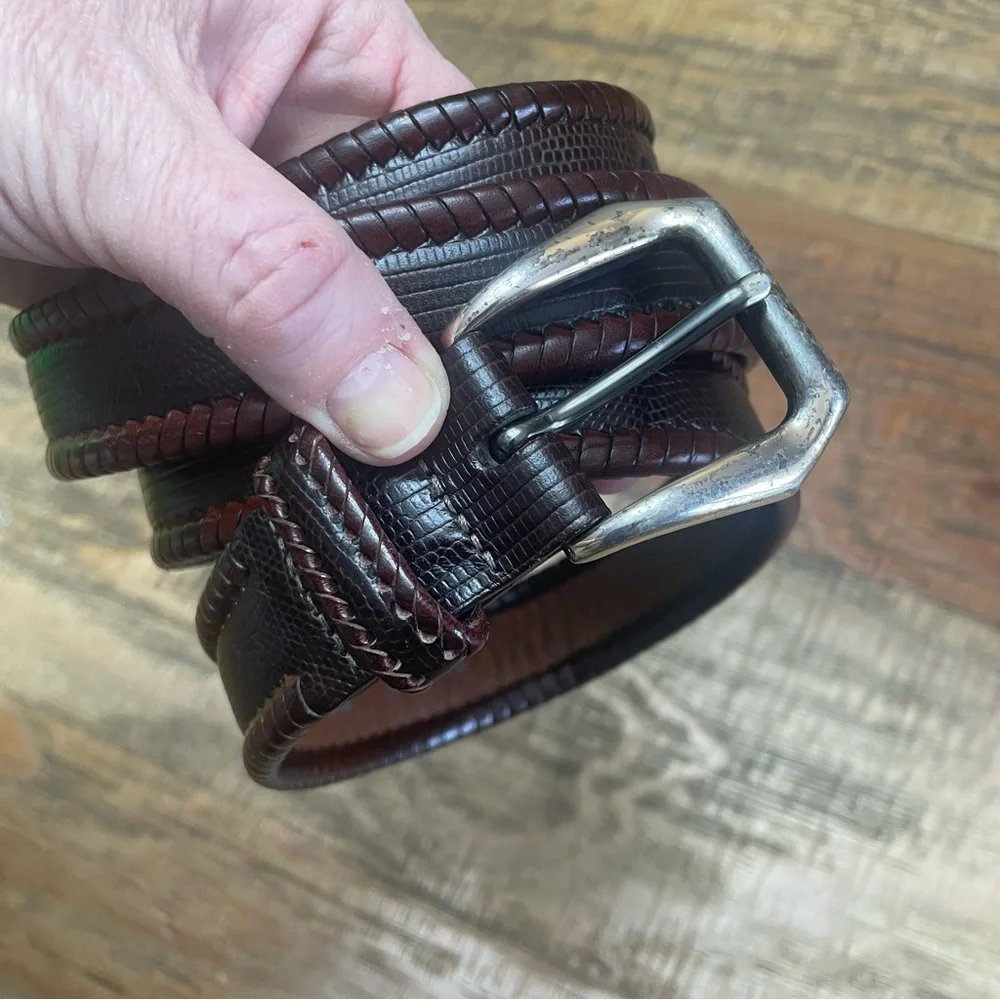 Brighton Vintage Brown Leather Belt Silver Buckle Single Prong Buckle